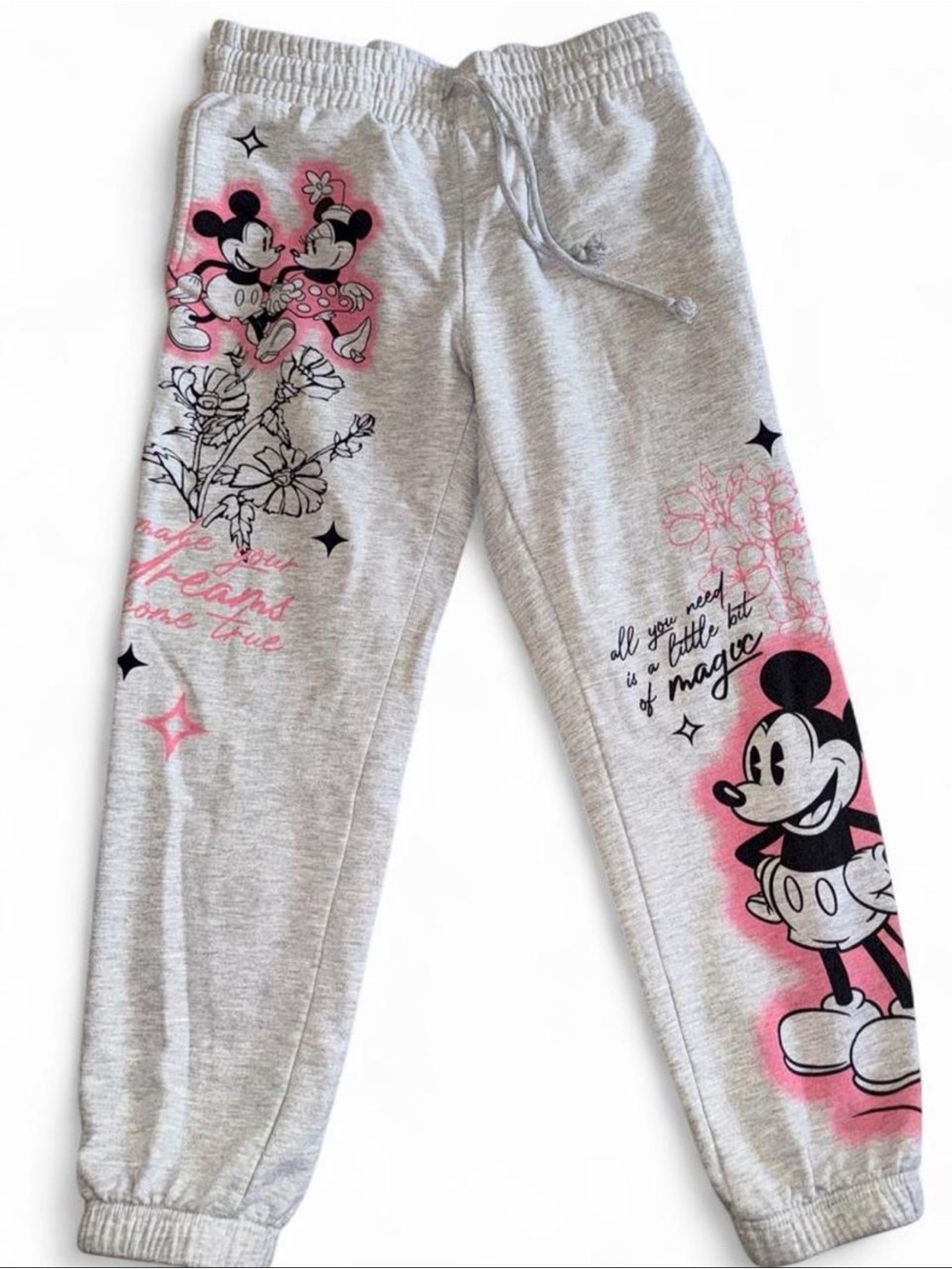 Mickey Mouse Graphic Jogger Pants - Pink & Black